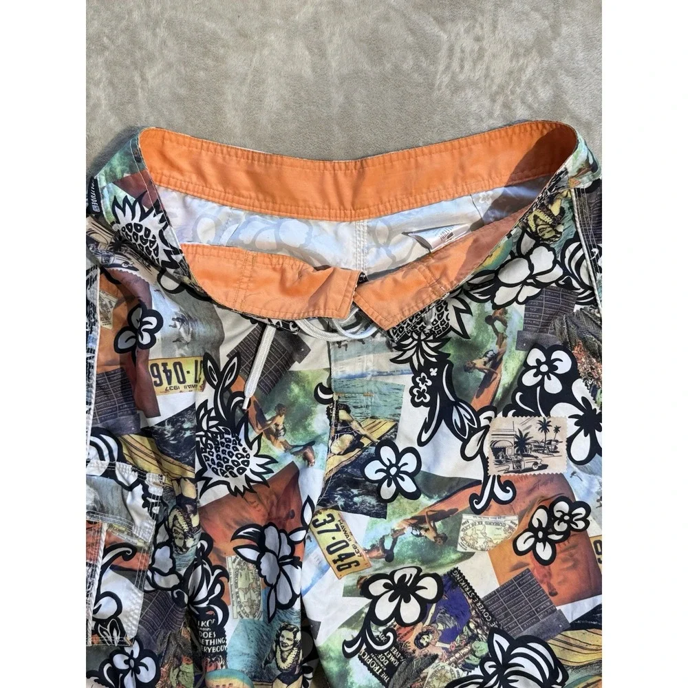 Solitude Boardshorts Mens 34 Hawaii License Plate Floral Print Drawstring Trunks